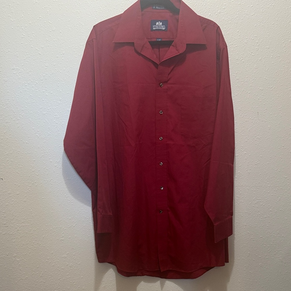 Stafford Men's Red Dress Shirt, Size X-Tall 17 35/36